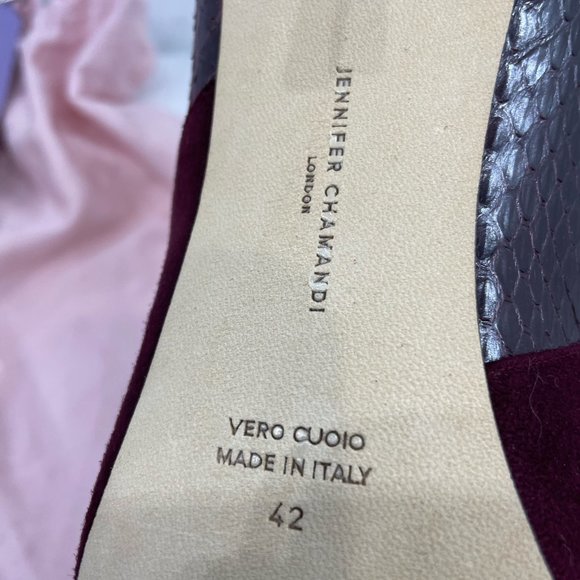 Jennifer Chamandi Suede burgundy and Snake Maroon Heels, Size 42 heel, movie use - Picture 5 of 10